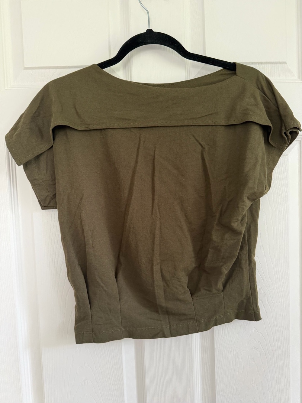 Olive Green Womens Short Sleeve Boatneck Top